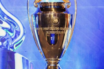 uefa champions league trophy displayed indoors
