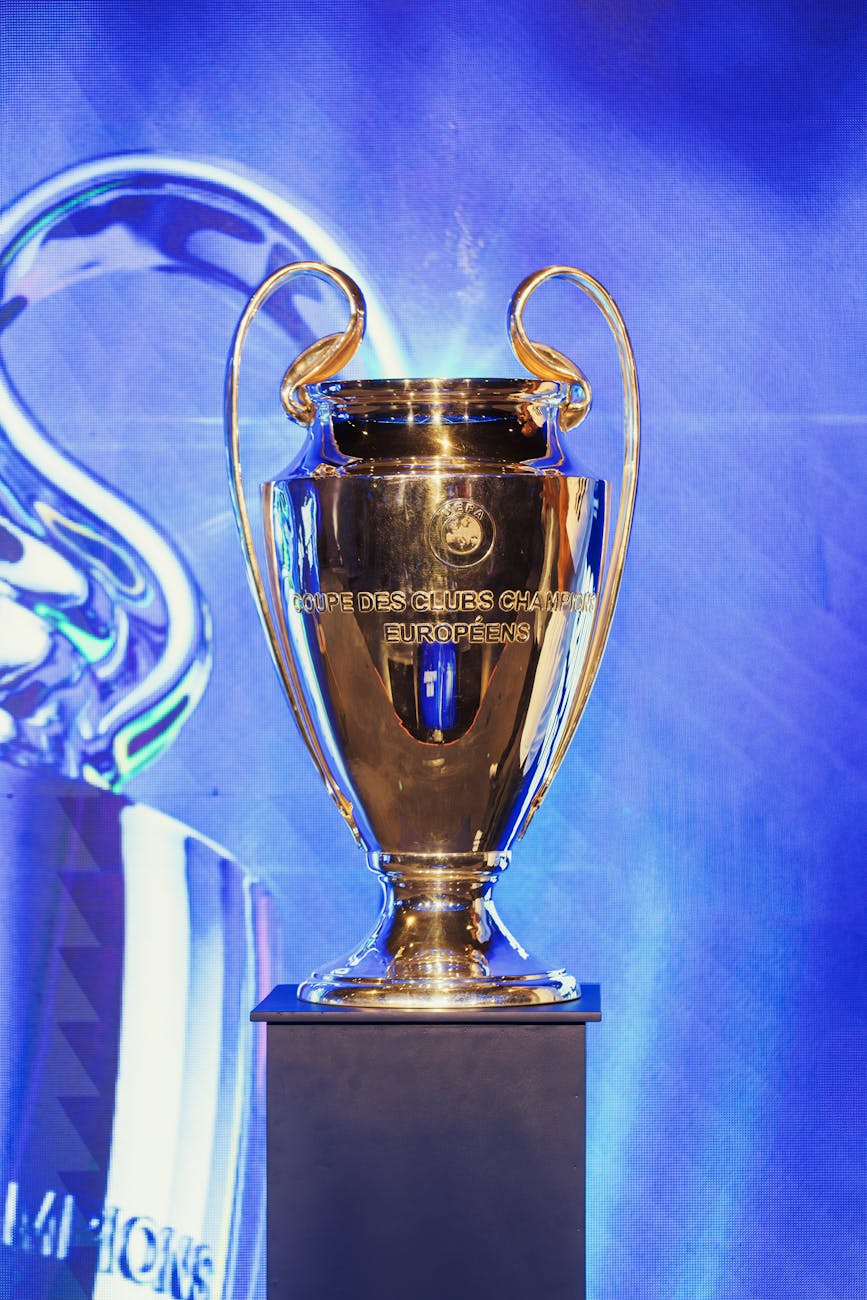 uefa champions league trophy displayed indoors